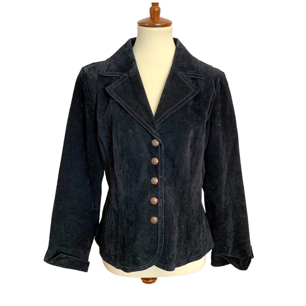 Suede Leather Button Up Jacket Blazer Black by Live a little. Women’s Size M